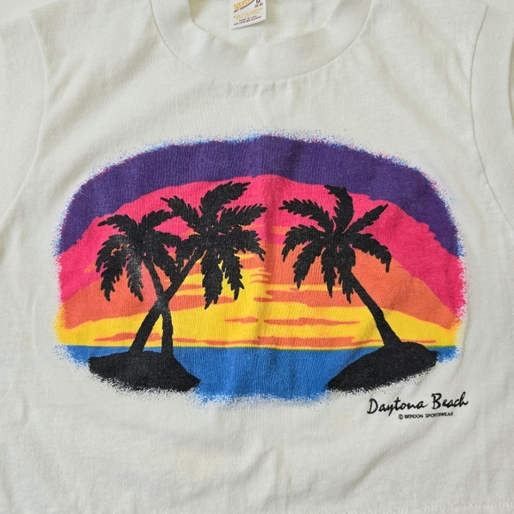 Vintage 80s Daytona Beach Palm Tree Crop Top Medium - Picture 3 of 7